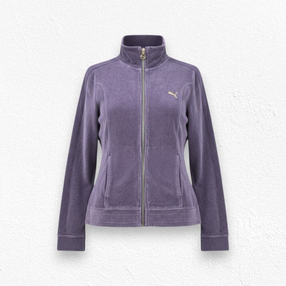 Y2K Puma Purple Velour Track Jacket Full Zip Logo Retro Sweater Size Medium